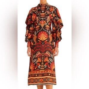 FARM Rio  RED NATURE BEAUTY SCARF BACKLESS MIDI DRESS Size XXS.